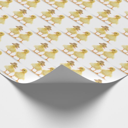 Fuzzy Duckling Couple auf Weiß Geschenkpapier (Ecke)