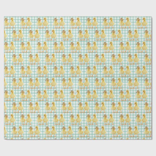 Fuzzy Duckling Couple on Gingham Geschenkpapier (Flach)