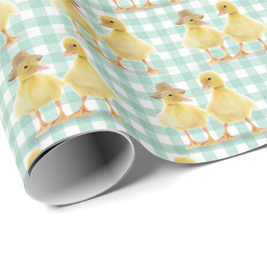 Fuzzy Duckling Couple on Gingham Geschenkpapier (Rolleneckpunkt)