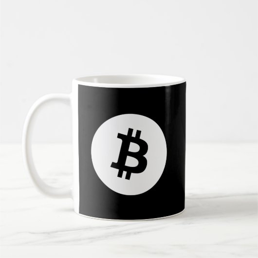 Fuzzy Express® Bitcoin White Logo Kaffeetasse (Links)