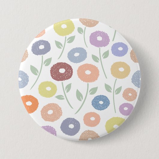 Fuzzy Flower Lg Pattern Pastels on White Button (Vorderseite)