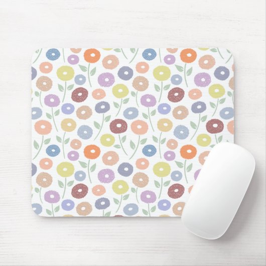 Fuzzy Flower Pattern Pastels on White Mousepad (Mit Mouse)