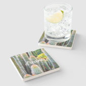 Fuzzy Green Cacti Succulent Foto Dream Script Steinuntersetzer (Seitenansicht)