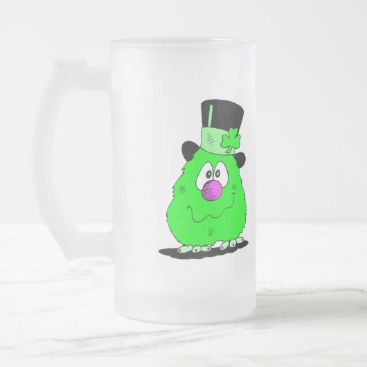 Fuzzy Green Creature & Green Beer Glass Stein Mattglas Bierglas (Links)