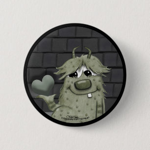 Fuzzy Green Monster mit Herz Button