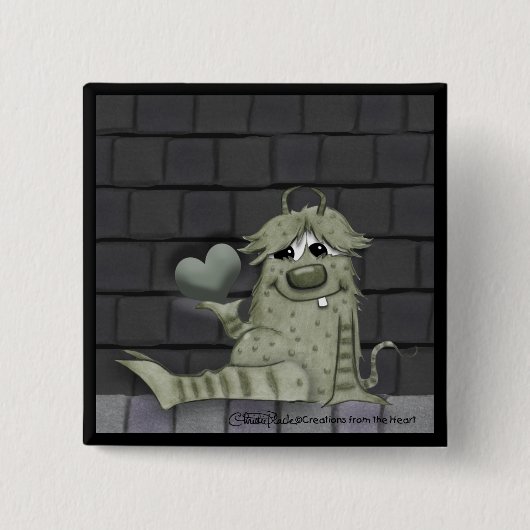 Fuzzy Green Monster mit Herz Button (Vorderseite)