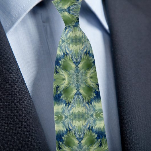 Fuzzy Green X on Denim Abstract Pattern Krawatte