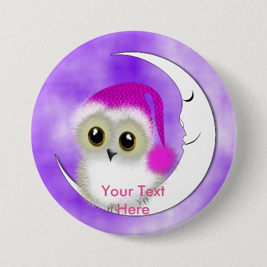 Fuzzy Night Owl Sleepover Personalisiert Button (Vorderseite)