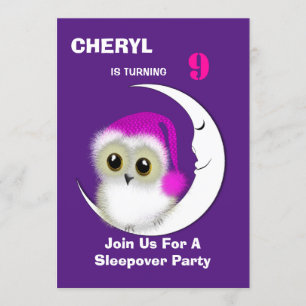 Fuzzy Night Owl Sleepover Personalisiert Einladung