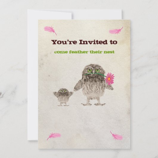Fuzzy Owl Girl Baby Dusche Party Einladungen (Rückseite)