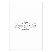 Fuzzy Peach, Adjektive Lesekarten Tischnummer (Rückseite)