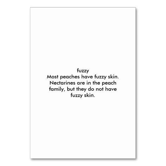 Fuzzy Peach, Adjektive Lesekarten Tischnummer (Rückseite)