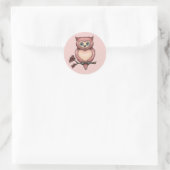 Fuzzy Pink Owl Liebe Herz Valentine Runder Aufkleber (Tasche)