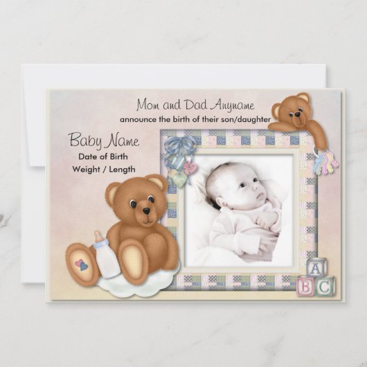 Fuzzy Teddy Bears Baby Ankündigung (Vorderseite)