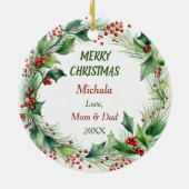 Fuzzy Weihnachtsmannmütze Tiger Kitten Kinder Weih Keramik Ornament (Hinten)