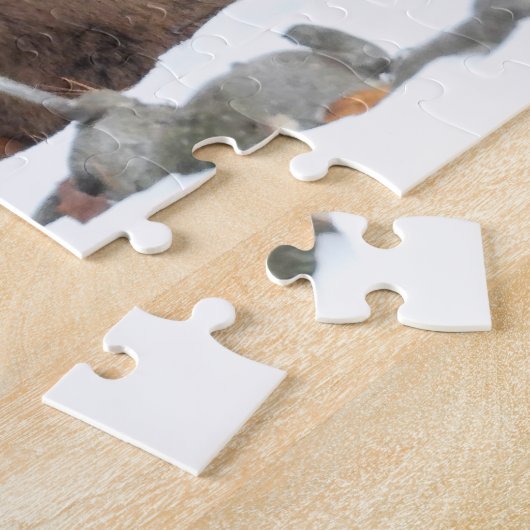 Fuzzy White Tails Hirsch Fawn ruht im Schnee Puzzle (Seite)