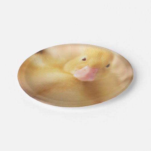 Fuzzy Yellow Duck Easter Baby Duckling Pappteller (Schrägansicht)