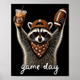 Fvibesl Waschbär mit eisgekühltem Kaffee Spieltag Poster