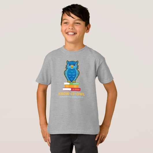 FVMS Know-It-Owl, Grauer junger T - Shirt (Vorne ganz)