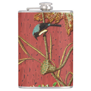 G.A. Audsley Vintage Roter Japanischer Vogel Lotus Flachmann