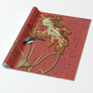 G.A. Audsley Vintage Roter Japanischer Vogel Lotus Geschenkpapier