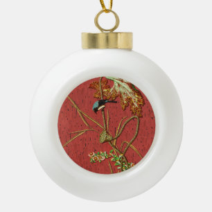 G.A. Audsley Vintage Roter Japanischer Vogel Lotus Keramik Kugel-Ornament