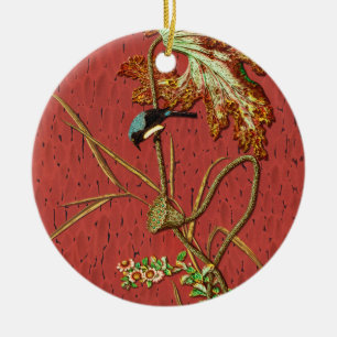 G.A. Audsley Vintage Roter Japanischer Vogel Lotus Keramik Ornament