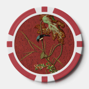 G.A. Audsley Vintage Roter Japanischer Vogel Lotus Pokerchips