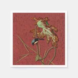 G.A. Audsley Vintage Roter Japanischer Vogel Lotus Serviette