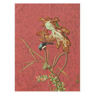 G.A. Audsley Vintage Roter Japanischer Vogel Lotus Tischdecke