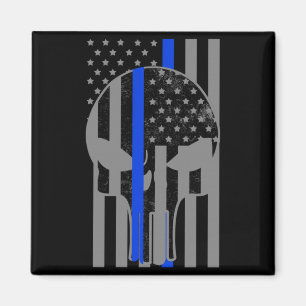 G Amerikanische Flagge Totenkopf Dünne Blaue Linie Magnet
