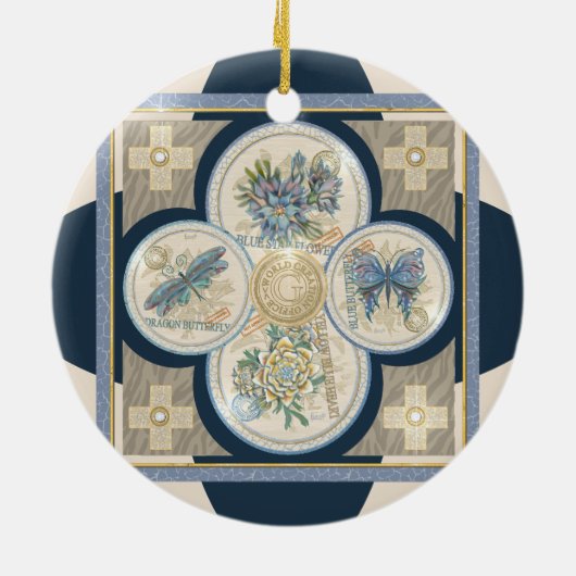 G Creation Office - blaue Blume Keramik Ornament (Hinten)