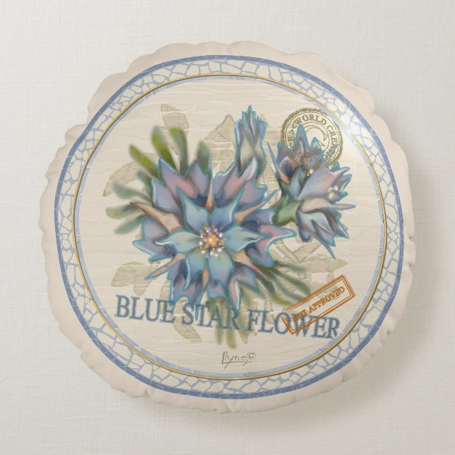 G Creation Office - blaue Blume Rundes Kissen (Vorderseite)