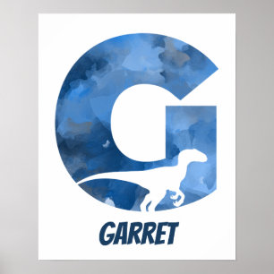 "G" Dinosaurier Watercolor Blue Child's Name Poste Poster