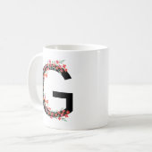 G Floraler botanischer Anfangsbuchstabe G Monogram Kaffeetasse (Vorderseite Links)