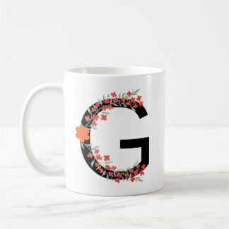 G Floraler botanischer Anfangsbuchstabe G Monogram Kaffeetasse