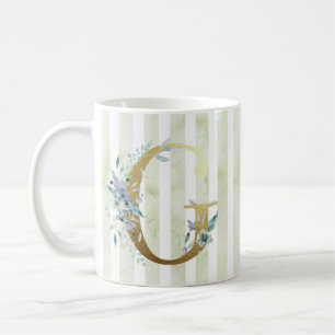 G Golden Initial auf blau-weiß Streifen Kaffeetasse
