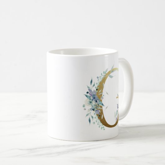 G Golden Initial mit blauem Blumenblättern Kaffeetasse (VorderseiteRechts)