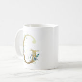 G Golden Initial mit blauem Blumenblättern Kaffeetasse (Vorderseite Links)