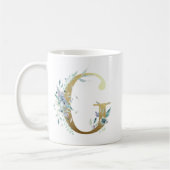 G Golden Initial mit blauem Blumenblättern Kaffeetasse (Links)
