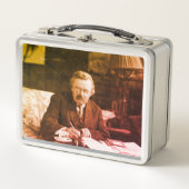 G.K. Chesterton bei der Arbeit Metall Brotdose (Vorderseite)