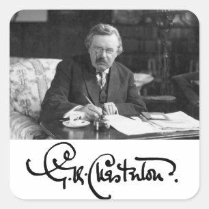 G. K. Chesterton bei der Arbeit Quadratischer Aufkleber
