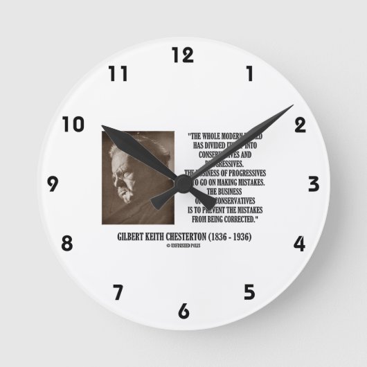 G.K. Chesterton Konservative Progressive Mistake Runde Wanduhr (Vorderseite)