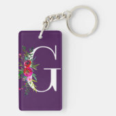 G Letter Initial Monogram Floral Custom Color Schlüsselanhänger (Rückseite)