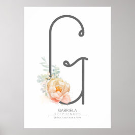 G Letter Monogram Blush Peach Floral Wohngestaltun Poster