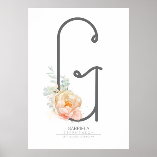 G Letter Monogram Blush Peach Floral Wohngestaltun Poster (Vorne)