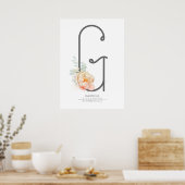 G Letter Monogram Blush Peach Floral Wohngestaltun Poster (Küche)
