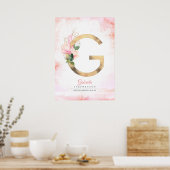 G Letter Monogram Gold Blätter Pink Magnolia Flora Poster (Küche)