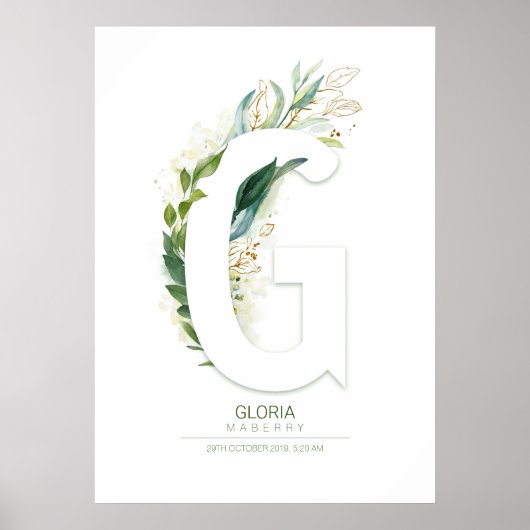 G Letter Monogram Gold Greenerage Foliage Chic Poster (Vorne)