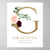G Letter Monogram Name Marsala Floral Kinderzimmer Poster (Vorne)